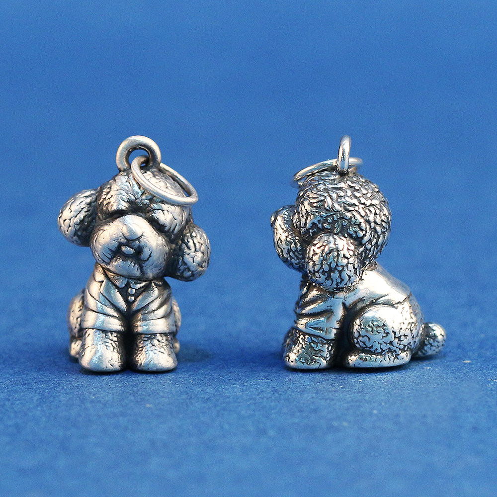 s999足银精工立体可爱泰迪小狗吊坠宠物挂件项坠