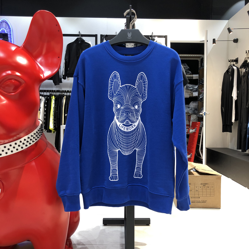 韩国lifework正品代购新法斗狗狗头卫衣荧光线条卫衣