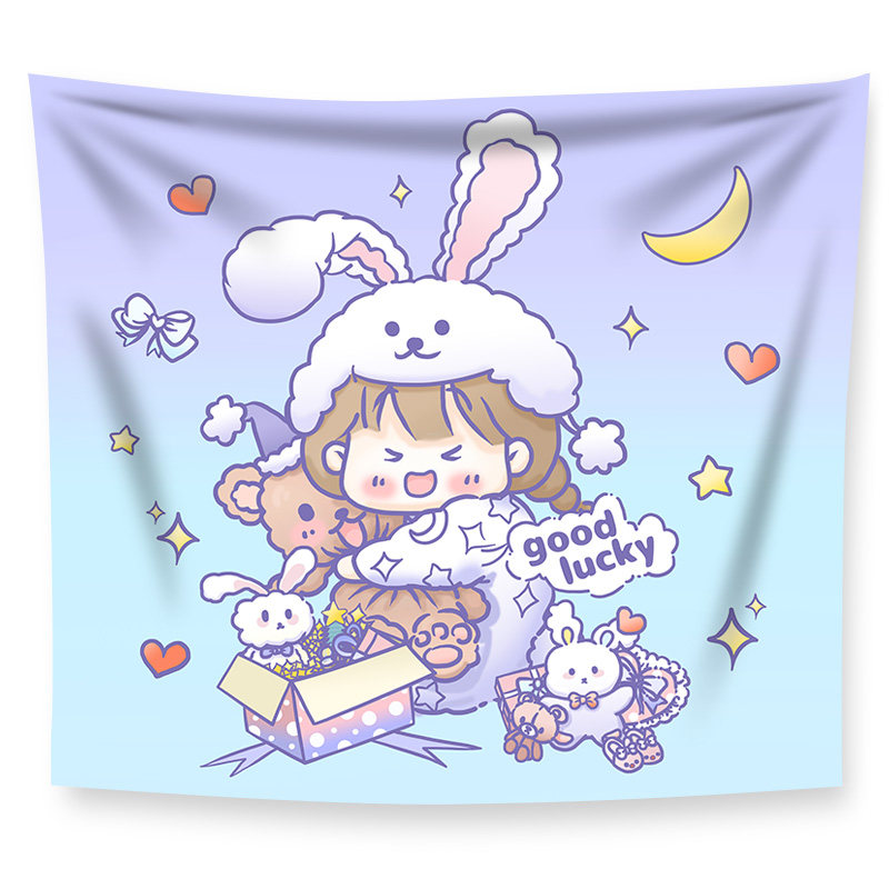 ins原创可爱熊少女心日挂布背景背景墙墙布装饰挂毯