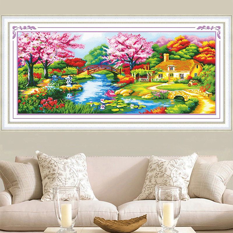十字绣成品手工风景油画梦幻家园悠然小居小幅十字绣成品