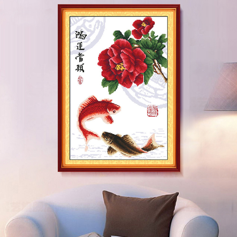 十字绣成品手工鸿运当头鱼竖版小幅2020新款绣可带框十字绣成品