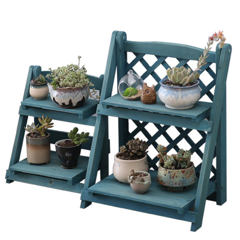 两层折叠白色迷你实木小花花架多肉飘窗网格花架