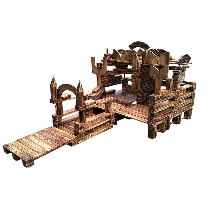 幼儿园专用儿童户外安吉游戏实木碳化积木508件套塑料积木