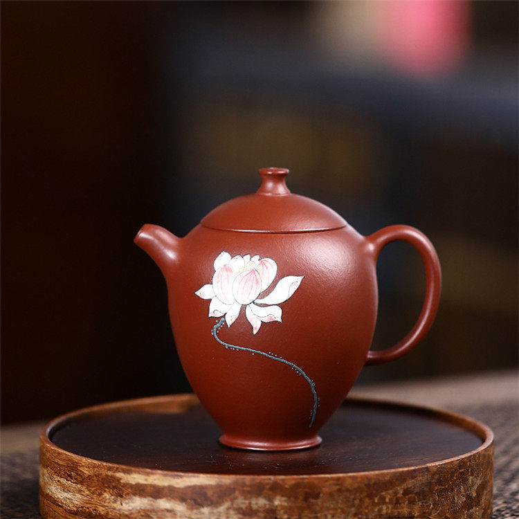 怀香紫砂壶刘涛手工彩绘荷花泡茶茶壶宜兴原矿茶壶