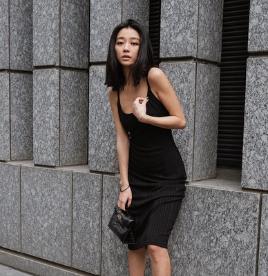 mirandasong欧美肌理双色性感长款吊带连衣裙女夏季深u露背裙子