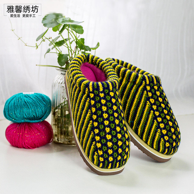 雅馨材料拖鞋太阳花3色中间腈纶绣坊编织手工居家棉拖