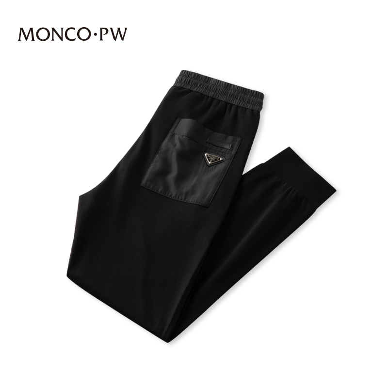 蒙口 密码男士休闲裤春夏新款黑色百搭弹力修身运动卫裤男薄款