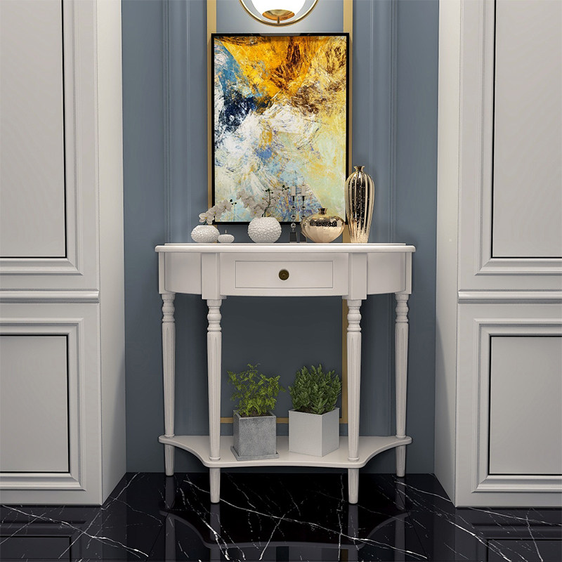 美式半圆玄关桌轻奢玄关台靠墙简约实木玄关柜玄关摆台进门半圆桌