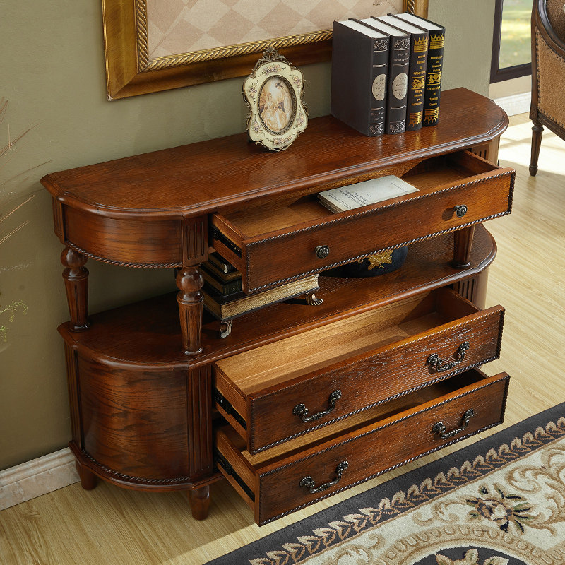 玄关入户美式过道边柜柜餐三斗实木进门原木玄关台