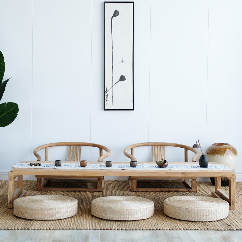 老榆木榻榻米茶几矮桌实木禅意国学桌茶道桌阳台原木简约日式茶桌