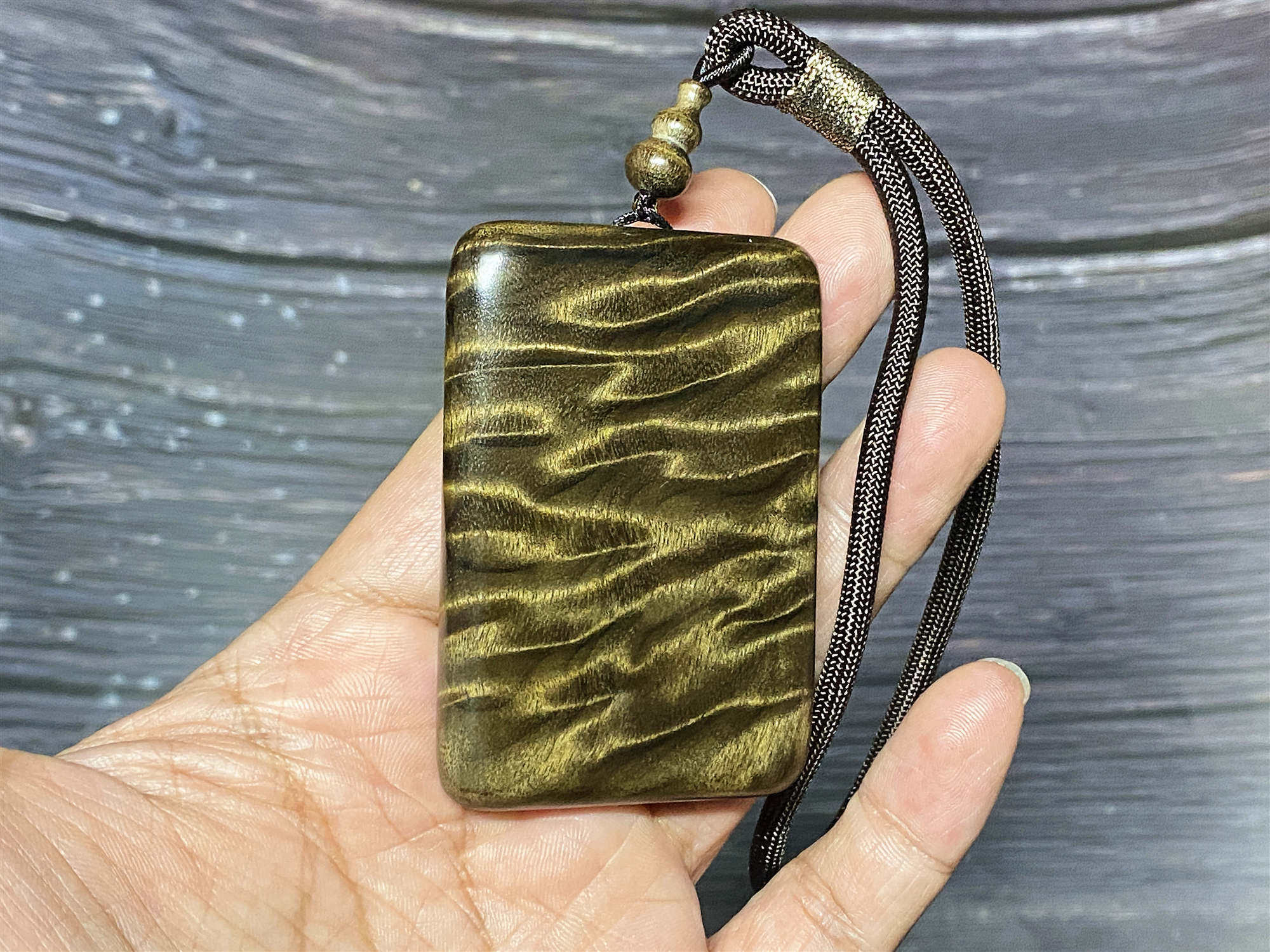 金丝平安无事阴沉木车挂件乌木满水波纹吊坠实木根雕