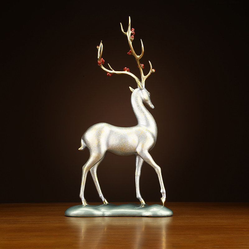 铜欣祥彩铜长青鹿梅花鹿客厅全铜铸造手工彩绘创意摆件