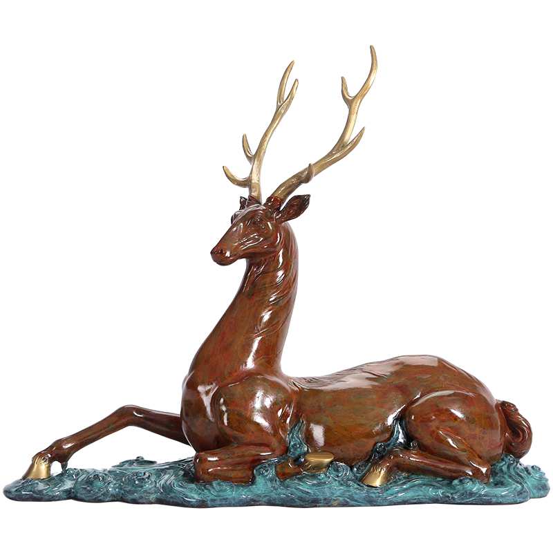 铜欣祥全铜梅花鹿摆件吉祥卧鹿家居家居装饰装饰品客厅摆件
