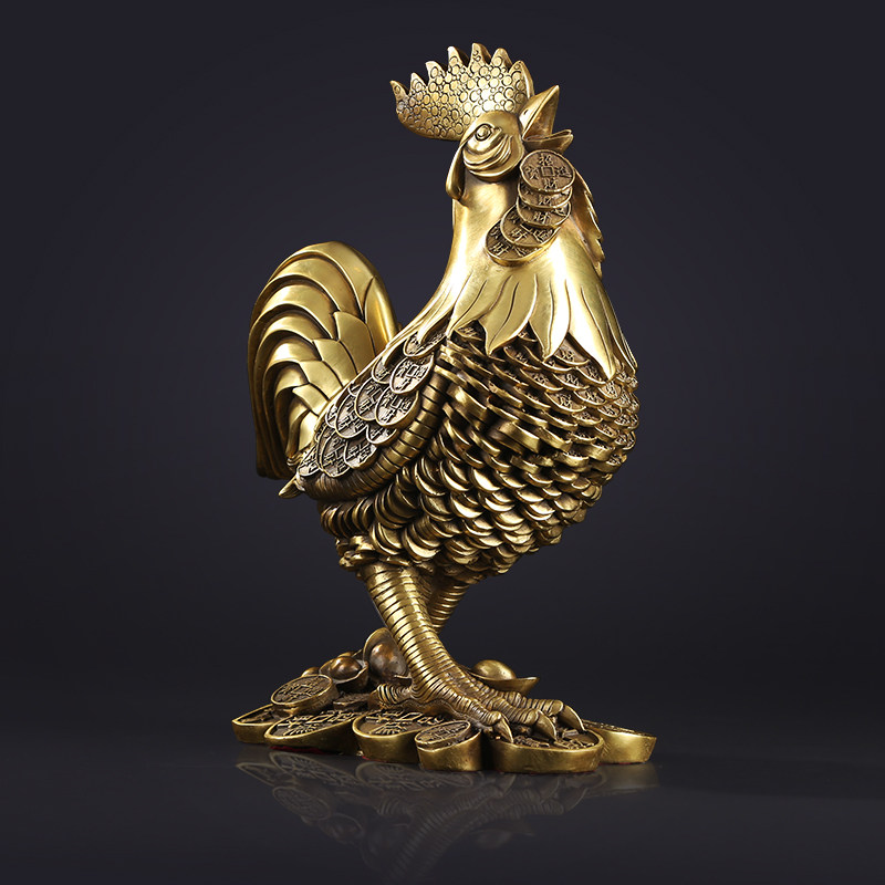 铜欣祥纯铜鸡大小号公鸡生肖金钱鸡风水摆件家居装饰品工艺品摆件
