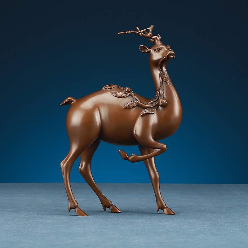 铜欣祥紫铜梅花鹿铜鹿摆件呈祥鹿家居客厅玄关门厅中式工艺品摆件