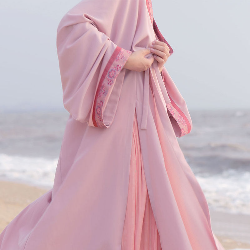 谜阿芙蕖交领长衫宋制汉服粉色系藕荷汉服