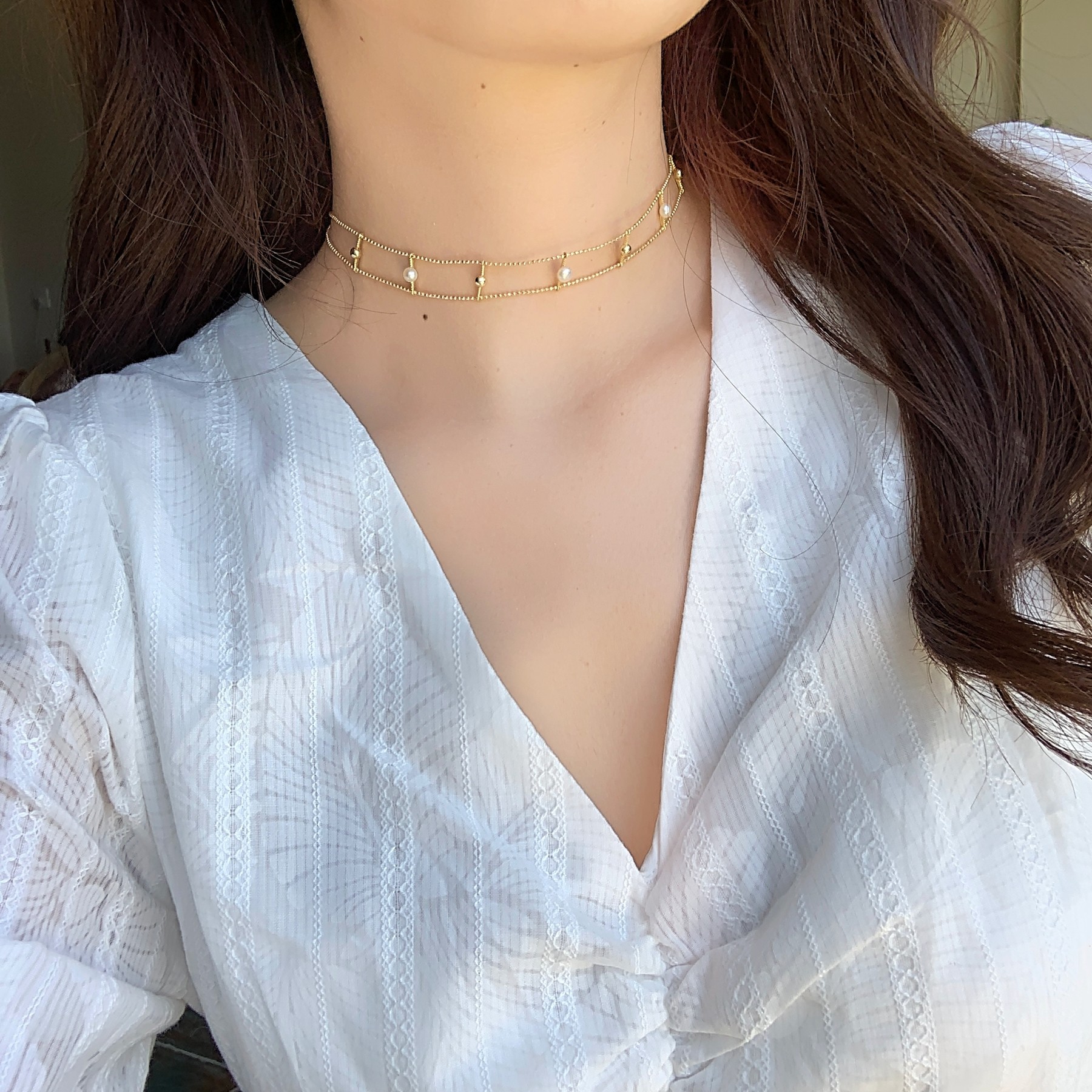 珍珠choker洋气叠戴锁骨项链s925通体时尚通勤项链