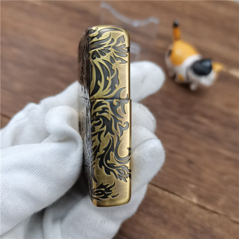 zippo打火机全新13年日版纯铜熏铜蚀刻火焰凤凰zippo