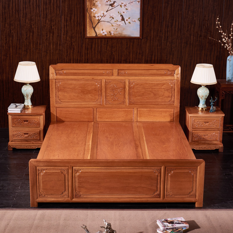 卡罗红木家具菠萝格全实木床双人床非洲花梨木新中式实木床