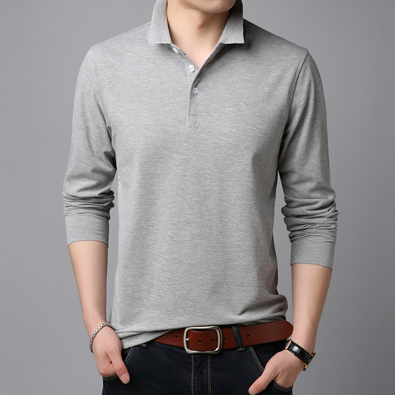 袋鼠长袖t恤男装 青年秋季翻领男士修身polo衫秋衣上衣服 纯棉
