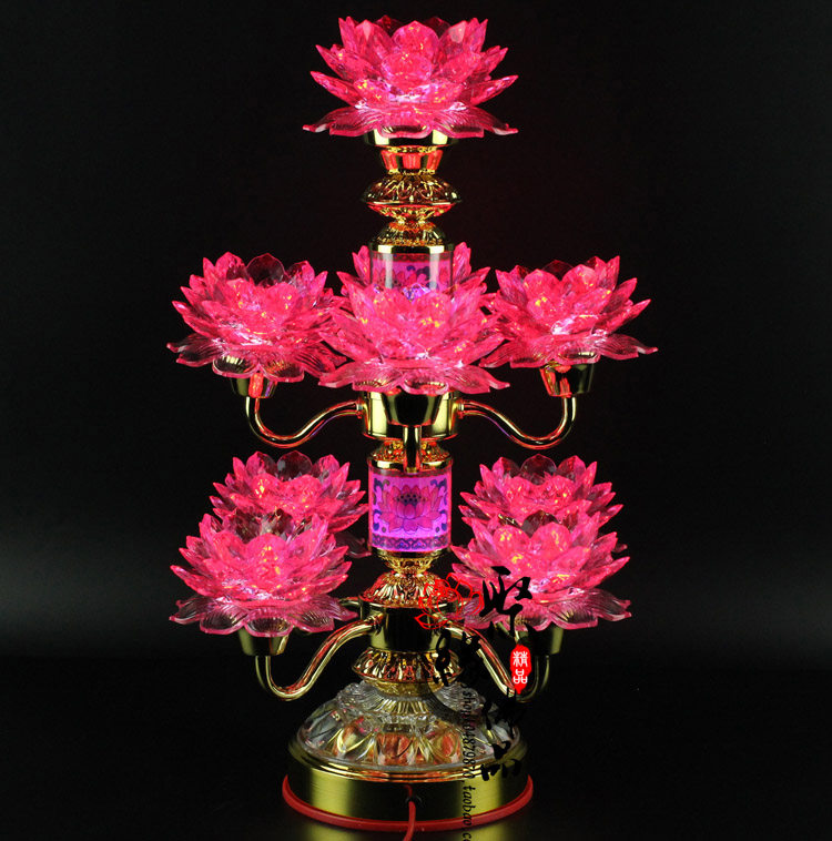 led九品七彩水晶莲花花灯佛供佛堂佛前寺庙荷花灯