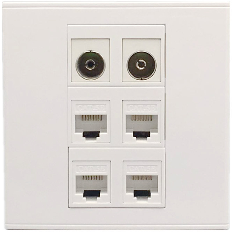 86型4个电脑2个电视面板网络宽带tv有线电视插座rj45网线模块墙插