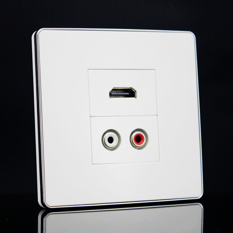 音频面板银边莲花hdmi高清红白插座多媒体墙壁电视插座