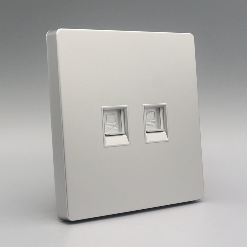 银色信息网络千兆插口网线cat6二位面板双口电脑插座