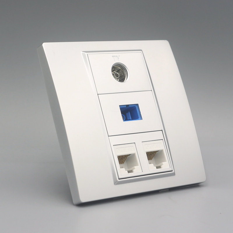 银色闭路网线电脑两位光钎口sc有线电视面板电脑插座