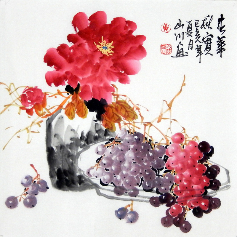 国画牡丹春华秋实客厅装饰画手绘玄关背景墙花鸟风水国画