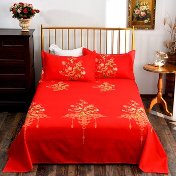 ຜ້າປູບ່ອນນອນສີແດງ wedding single piece pure cotton red sheets used in the hotel for the women to get married big natal bedspread