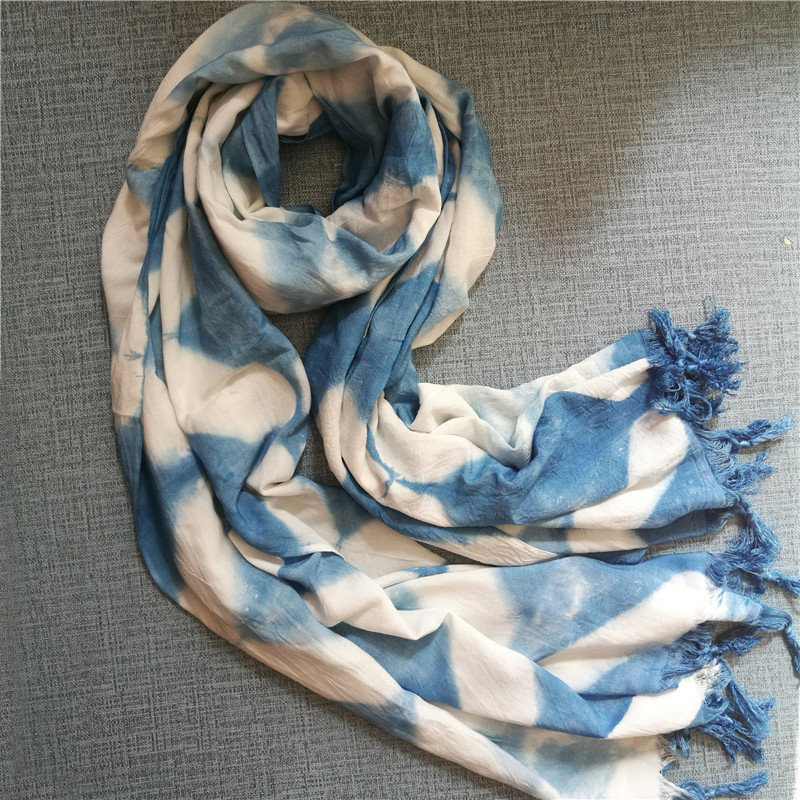 围巾云南扎染大理白族手工蓝染文艺民族风棉麻白族扎染