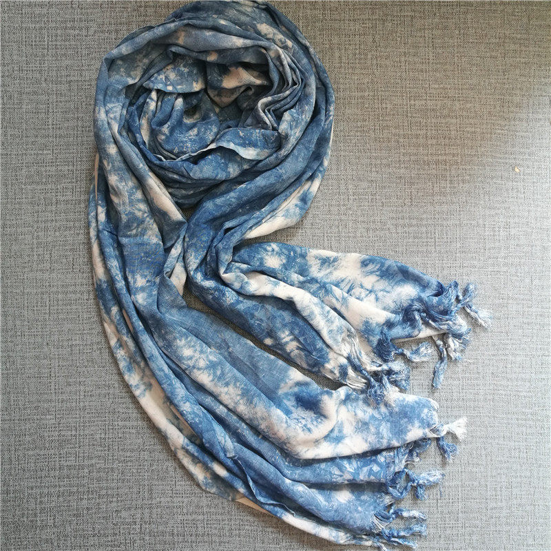 围巾云南扎染男女大理白族手工蓝染民族风棉麻白族扎染