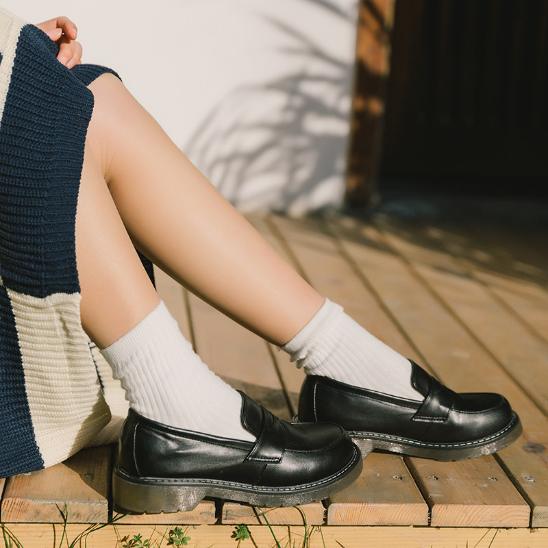 jk制服鞋日牛筋底套脚懒人鞋女平底圆头复古单鞋