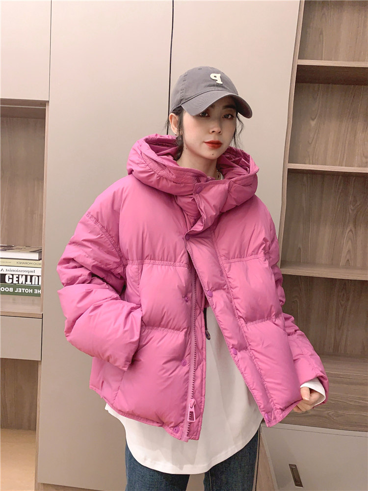 粉红色连帽羽绒服欧洲站冬装2022新款欧货女装时尚羽绒服