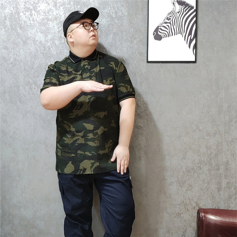 帅胖胖子潮牌时尚日系复古商务休闲宽松加肥polo衫