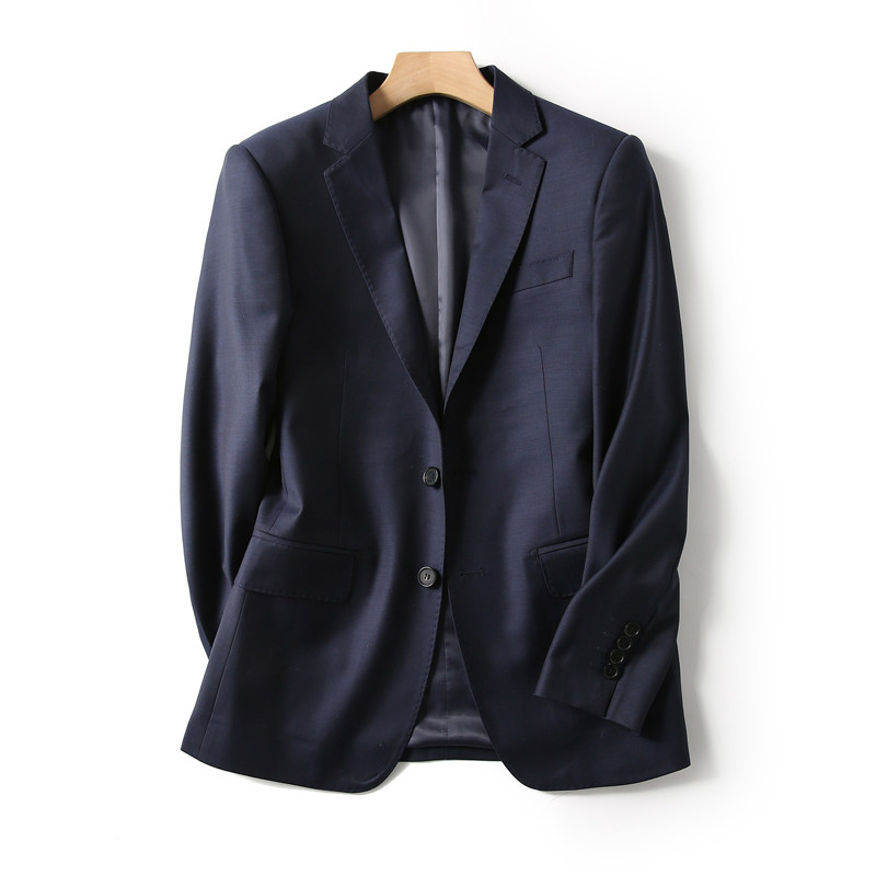 高档藏青色商务休闲精纺毛料绅士欧美西服套装 两件套 70%羊毛