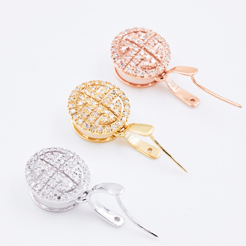 18k翡翠牛鼻扣斜孔挂件扣蜜瓜子吊坠金扣头大号扣