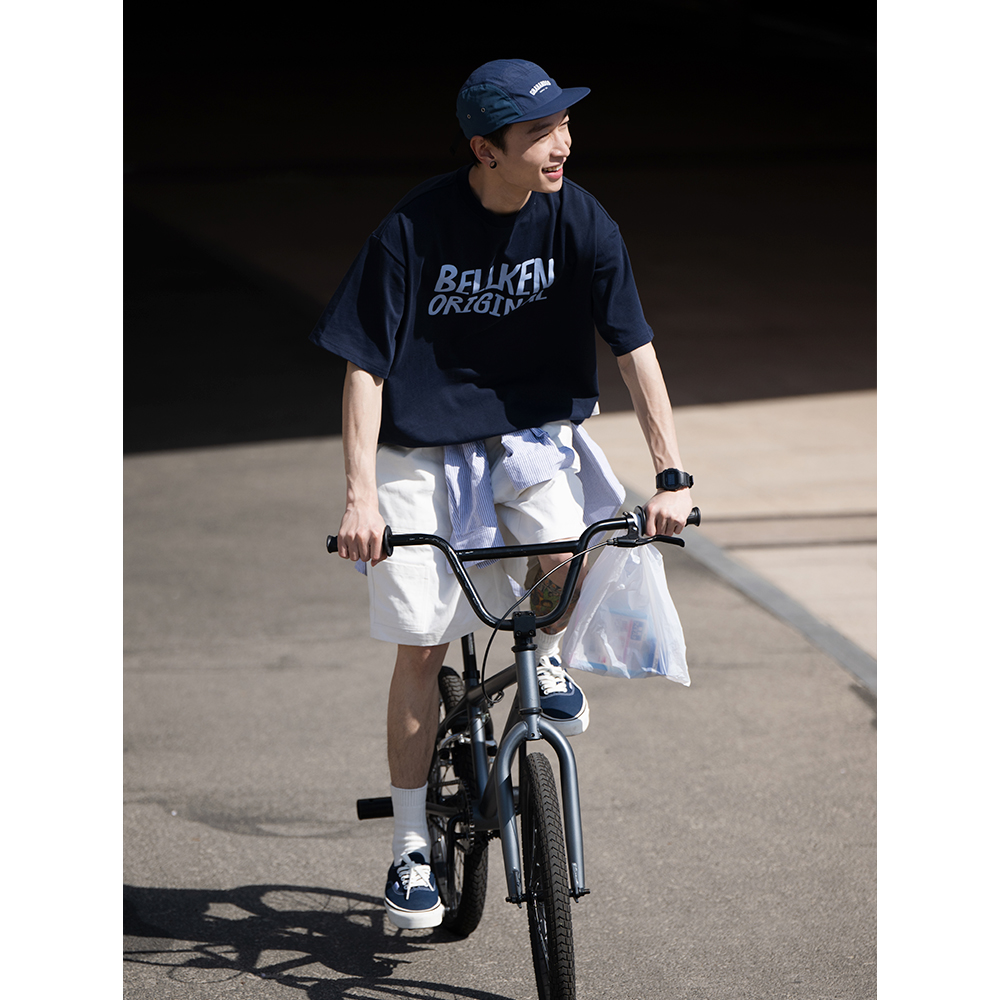 Bellken CityBoy260g重磅日系精梳棉T恤短袖男复古流行宽松字母T