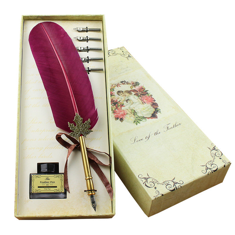 菲比羽墨欧式复古古羽毛笔套装水笔火鸡鸡毛钢笔