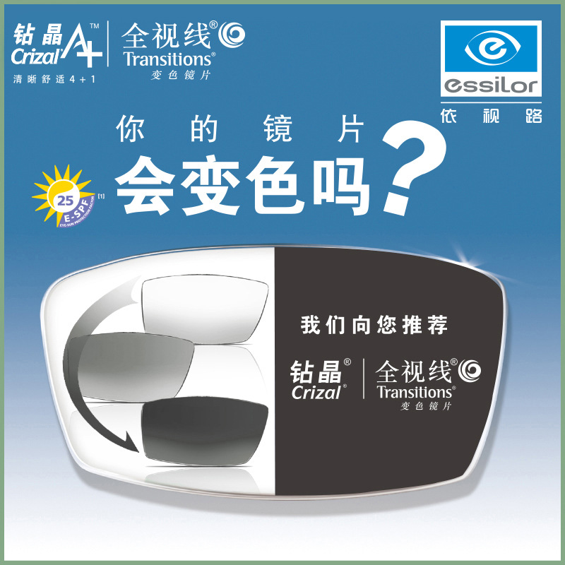 依视路宇宙全视线第七代变绿变灰镜片非球面159耐磨抗污变色镜片