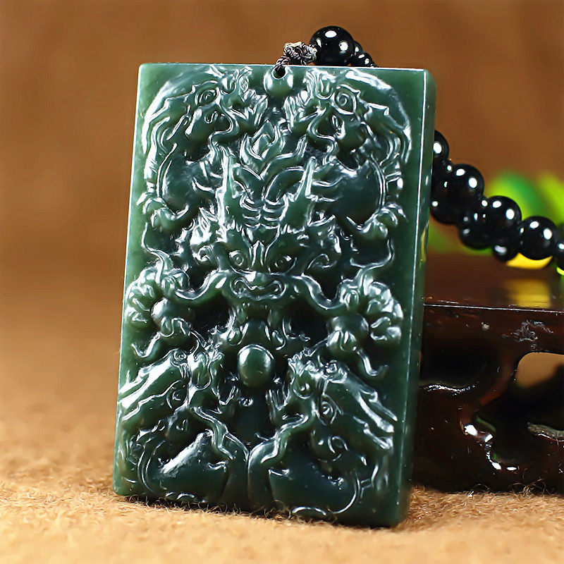 和田玉石佩玉玉佩护身辟邪护主九龙项链玉牌颈饰