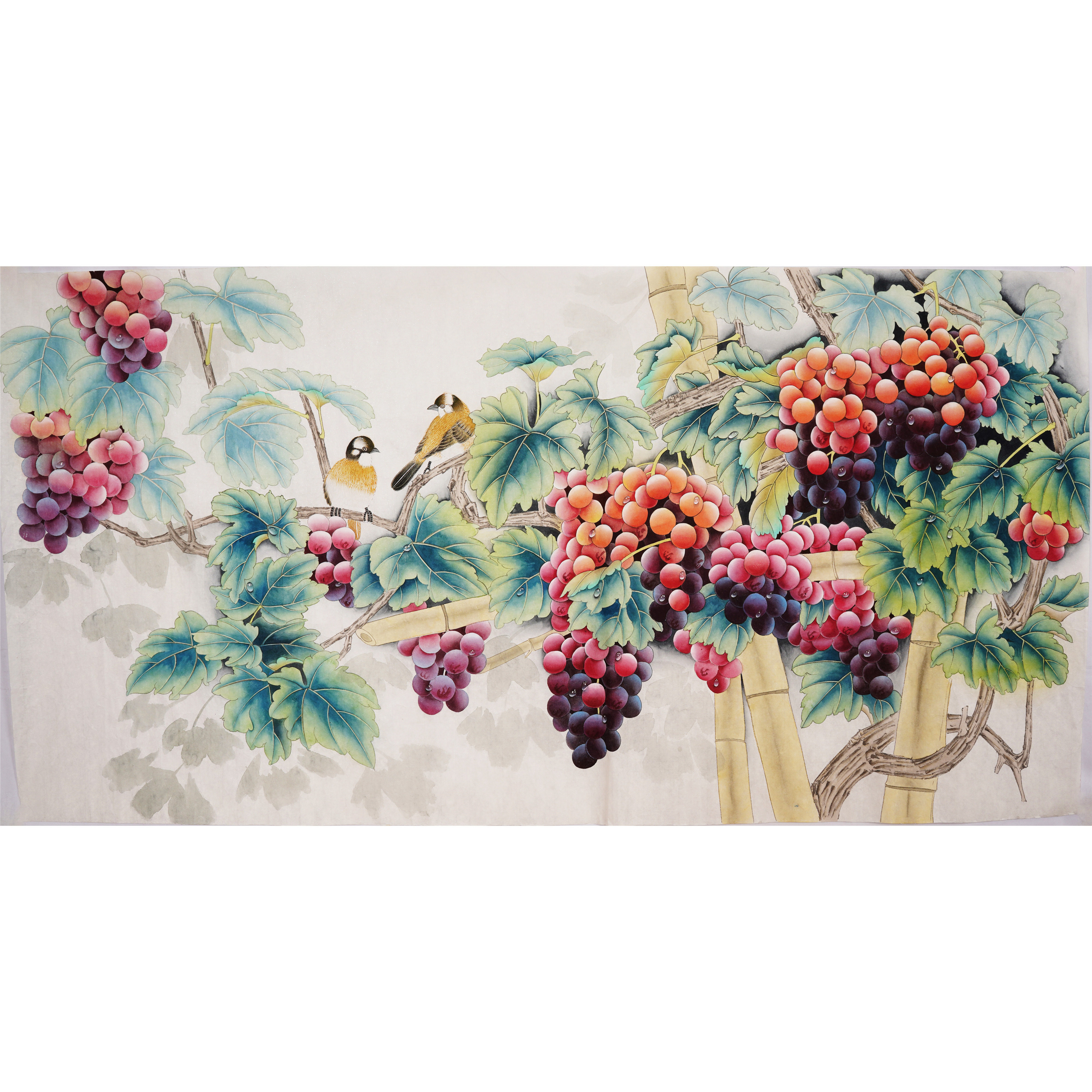 工笔画手绘题款画没无款字画客厅中式精品葡萄国画