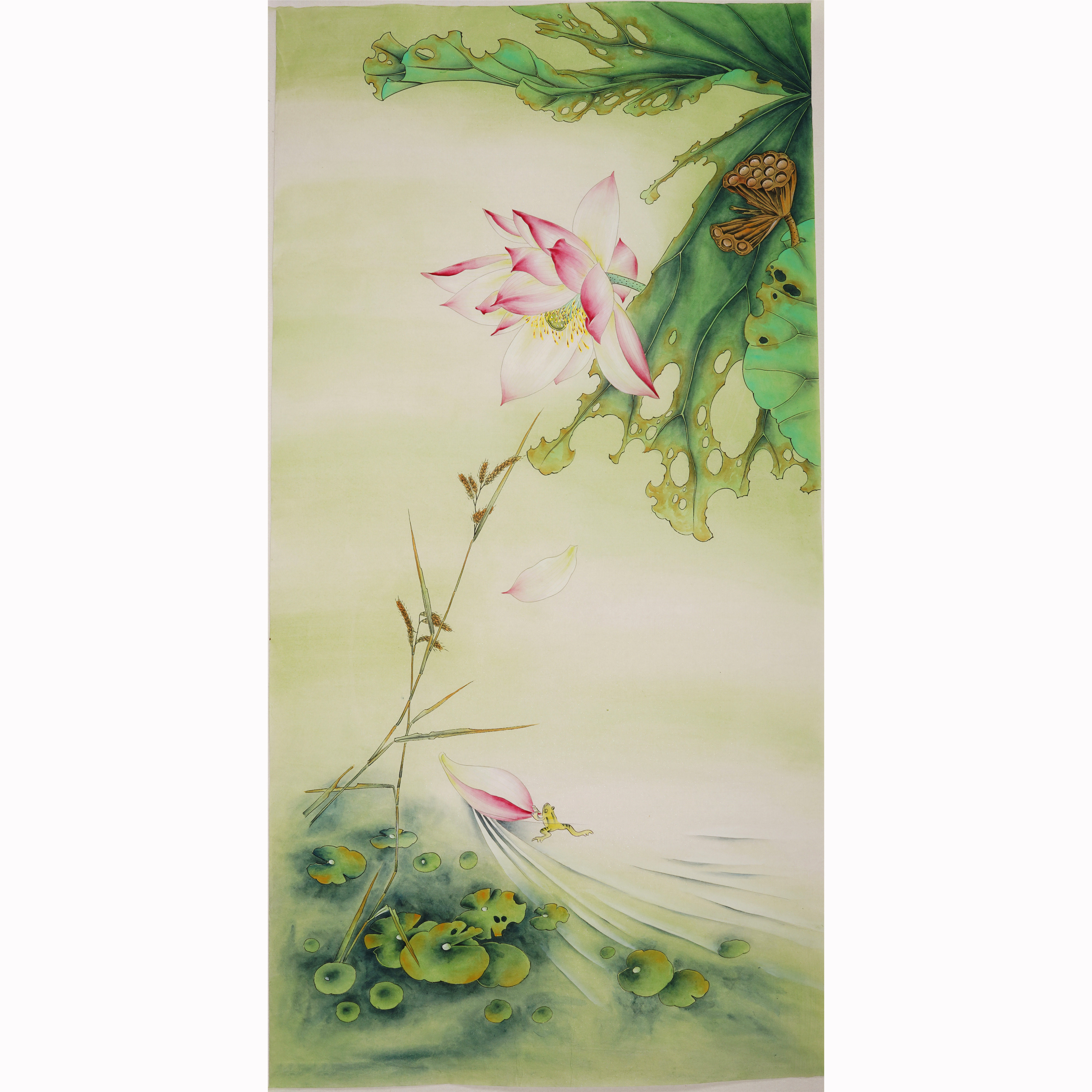 四尺工笔画国画荷花蜻蜓竖款精品纯手绘花鸟画无款画没题款0383