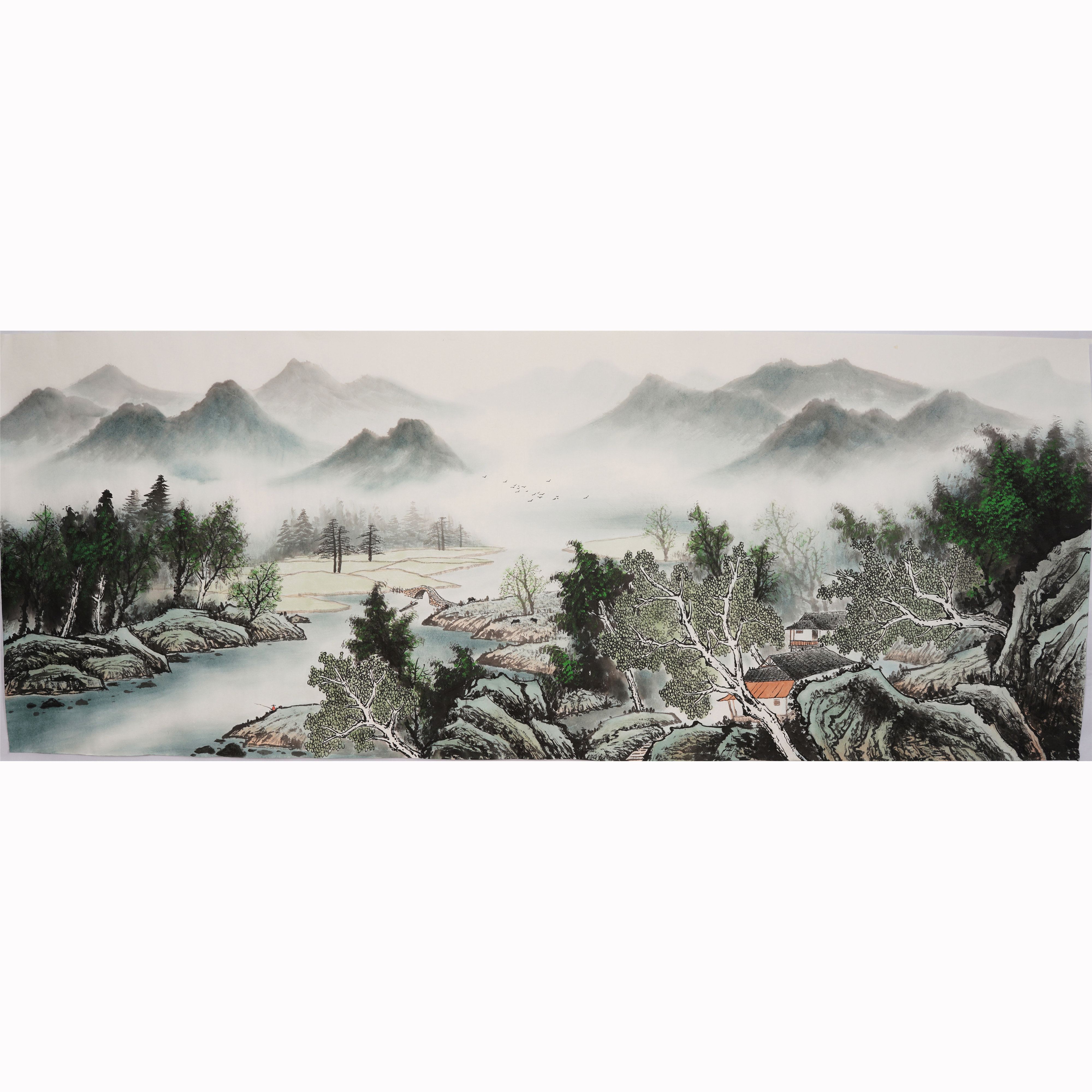 六尺淡彩山水画中式客厅装饰画手绘国画国画