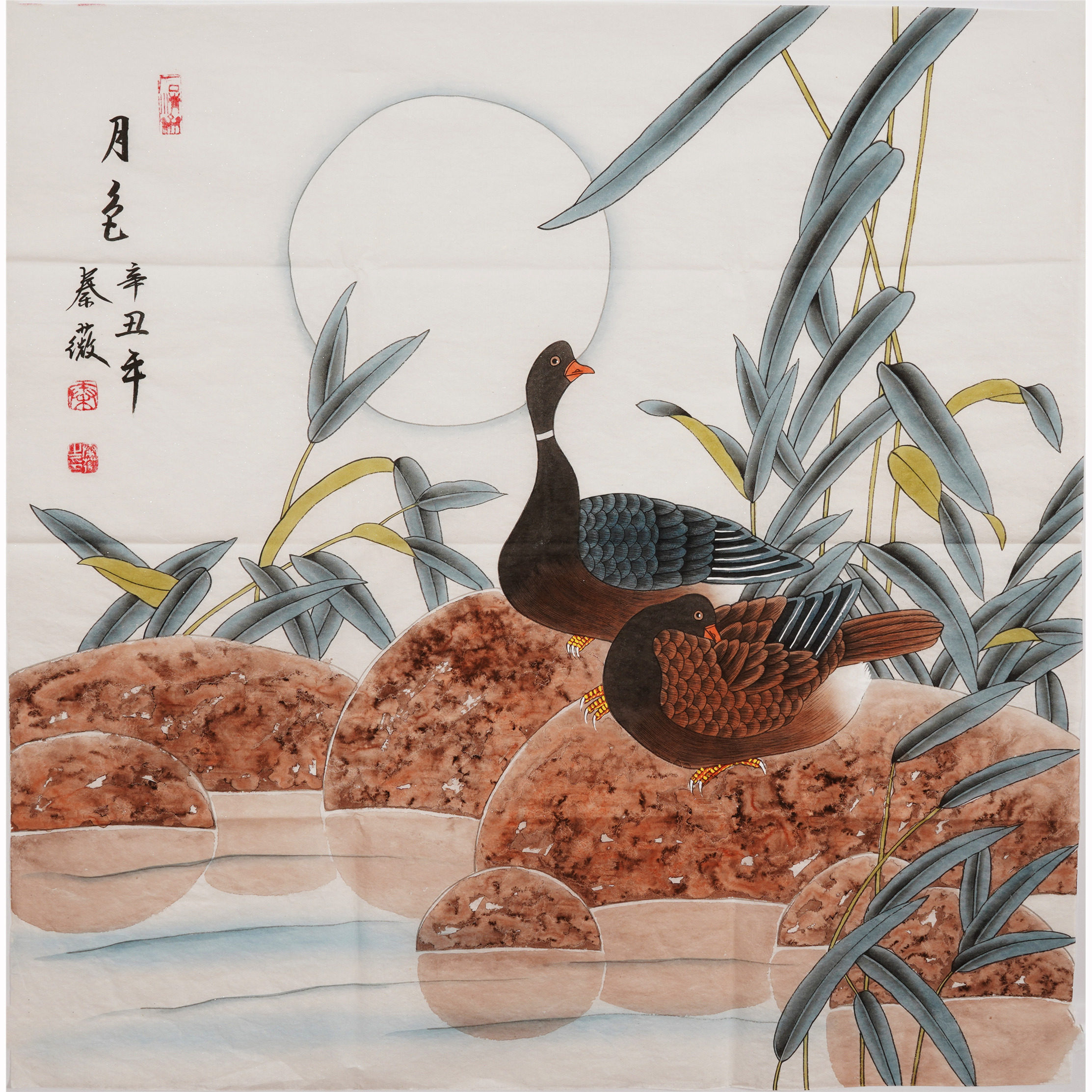 工笔画手绘国画大雁芦苇装饰画挂画芦雁图三三尺国画