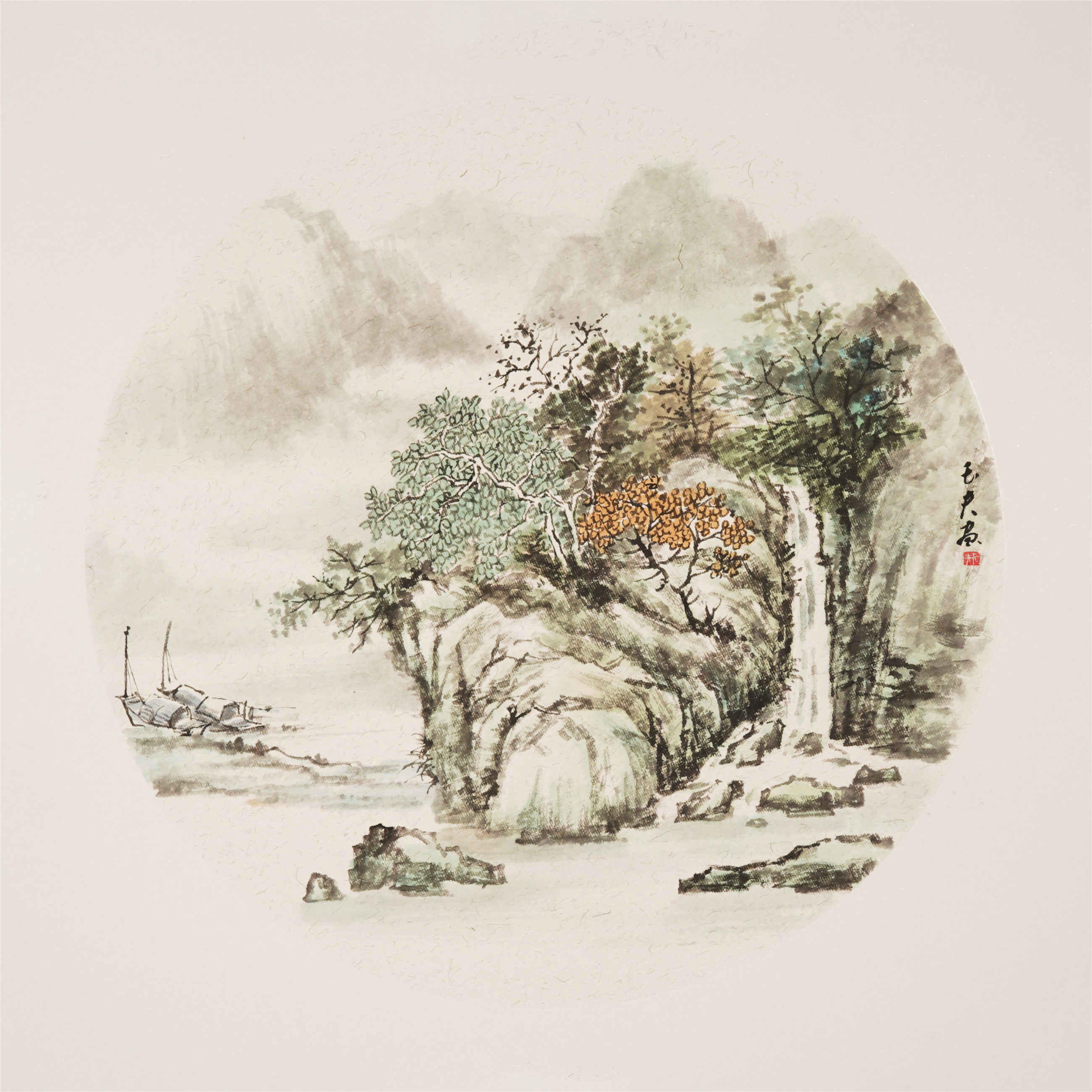 禅意山水画手绘国画斗方卡纸客厅装饰画石玉夫真迹国画