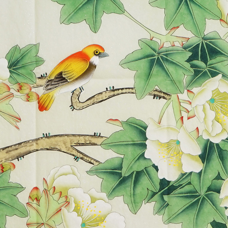 四尺手绘宣纸斗方工笔画国画黄鹂鸟鸟语花香秦薇画字画国画