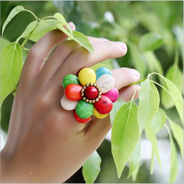 原创复古民族风手指装饰手工编织戒指女中国风松石云南配饰