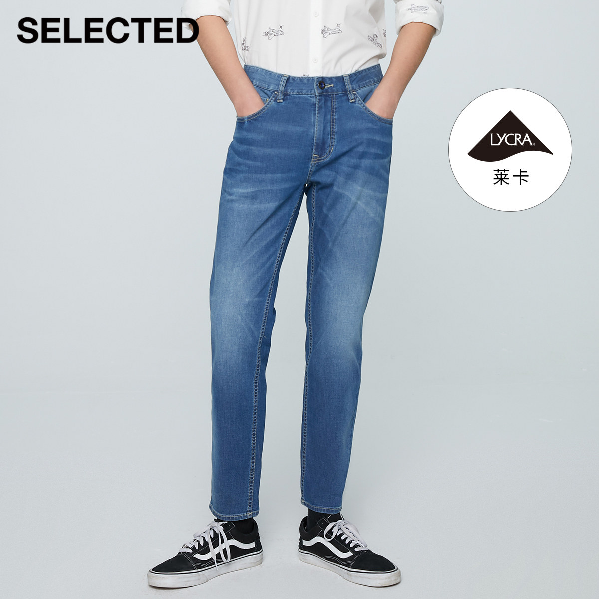 selected思莱德男士夏季新品潮流莱卡面料修身牛仔裤牛仔裤